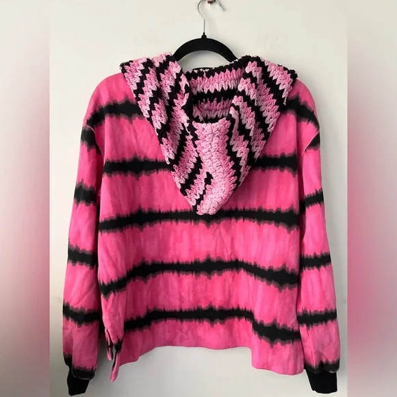 Alice + Olivia Crochet Hooded Tie Dyed Zip-up Hoodie- Cotton Blend - Sma… - Picture 5 of 12